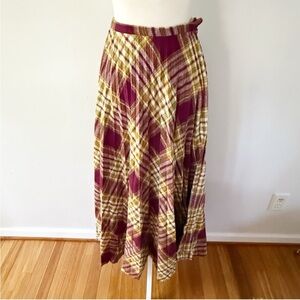 Vintage Women 70s Pleated Plaid A Line Maxi Skirt Retro Boho Tartan Timeless